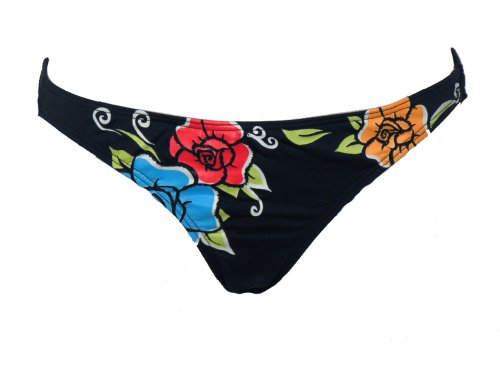 Rampage Black Beaded Flower Swimsuit-bottom S