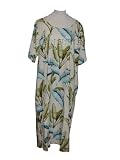 Round Neck Long Dress - Women's Banana Leaf Caftan Kaftan Style With Or Without Adjustable Drawstring Back Tie Hawaiian Aloha Evening Pullover Dress - Regular and Plus Size