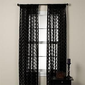 Set of 2 Diamond Damask Flocked Sheer Window Panel, 108 in set, Black