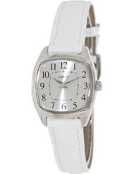 Carriage Womens C3C670 Silver-Tone Cushion-Shaped Case White Strap Watch