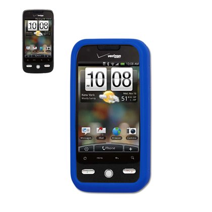 New Fashionable Perfect Fit Soft Silicon Gel Protector Skin Cover (Faceplate/Snap On) Rubber Cell Phone Case with Screen Protector for HTC Droid Eris ADR6200 Verizon - Navy