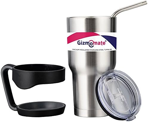 Gizmomate® Stainless Steel Tumbler with YETI Handle, 18/8 Straw, Spill Proof Lid ✮ 30 oz Double Wall Vacuum Insulated Travel Tumbler