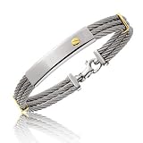 Bracelet homme en acier et or. Le bracelet est compos� de trois rangs acier