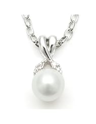 Sterling Silver "X" Pendant with White Akoya Pearl and Diamond Accents