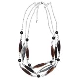 SkyeSterling Designer Sterling Silver Black Horn 3 Row Necklace 16in+2in