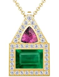 14K Yellow Gold Emerald Cut Emerald And Diamond Pendant (GIA Certificate)