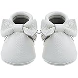 Sayoyo Baby White Bow Tassels Soft Sole Leather Infant Toddler Prewalker Shoes (6-12 months, White)