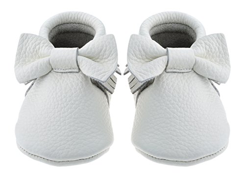Sayoyo Baby White Bow Tassels Soft Sole Leather Infant Toddler Prewalker Shoes