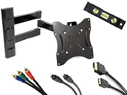GSI High-Grade Sturdy-Steel Articulating Arm Wall Mount with Tilt and Swivel Functions - for LCD/LED/TV/DVD/Combo/Blu-Ray Flat-Panel Monitors/Screens/Displays, Mounting Brackets Fits 23-Inch to 37-Inch Screens, Plus 3 Add-On Free 6 Ft. Cables; HDMI Male-Male 1080P Cable, RGB Video Cable and Digital Optical Audio Cable