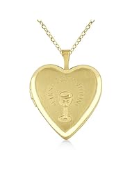 Religious Design First Communion Engraved Pendant Necklace 14K Yellow Gold Vermile
