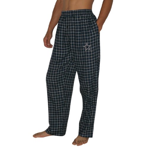 Mens NFL Dallas Cowboys Plaid Cotton Thermal Sleepwear / Pajama Pants - Blue & Grey (Size: 3XL)