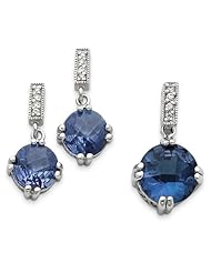 Sterling Silver Blue & Clear CZ Pendant & Earrings Set