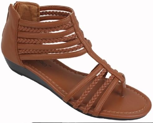 Shoes 18 Womens Braided Roman Gladiator Sandals Flats Thongs Shoes (7, Brown 81002)