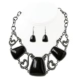 Hematite Black Stone Metal Casting Fashion Necklace Set