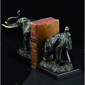 Decorative Elephant Bronzed Brass on Wood Bookends