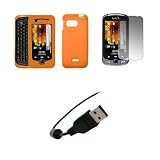 Samsung Moment M900 - Premium Orange Soft Silicone Gel Skin Cover Case + Crystal Clear Screen Protector + USB Data Sync Charge Cable for Samsung Moment M900