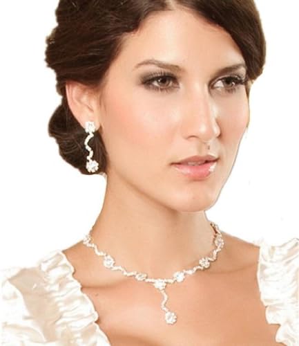 WIIPU Crystal Wedding Bending Flower Rhinestone Necklace And Earrings Set(AA85)