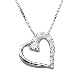 14K White Gold 0.45 ct.t.w. Moissanite Graduated Heart Pendant with 18 Chain Necklace