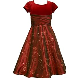 Bonnie Jean Girls 7-16 RED-BURGUNDY VELVET X-WRAP SEQUIN EMBROIDERED SHIMMER Special Occasion Wedding Flower Girl Holiday Party Dress