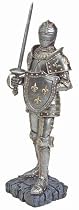Large Knight in Armor Statue - Wielding Sword and Carrying Shield Adorned with Fleur de Lis Symbols