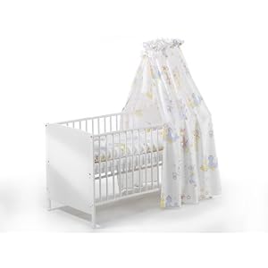 Schardt 04 040 02 02 1/642 - Komplettbett Markant 70x140 weiß mit Umbaukit, Matratze, Himmelstange und Bett-Set Zirkusparade weiß