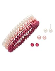 SS 6-7mm White/Rose/Burgundy Freshwater Cult. Pearl Bracelet/Earring Set