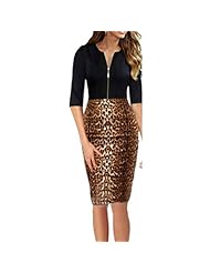 Leopard Print Polyester/Spandex Fitted Elbow Length Sleeves Midi Dress 
