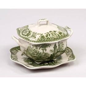 Green Toile Castle Scene Individual Casserole with Liner Tray by ChinaFind