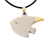 Fish Necklace Stainless Steel Gold Accent on Black Cord By Bucasi