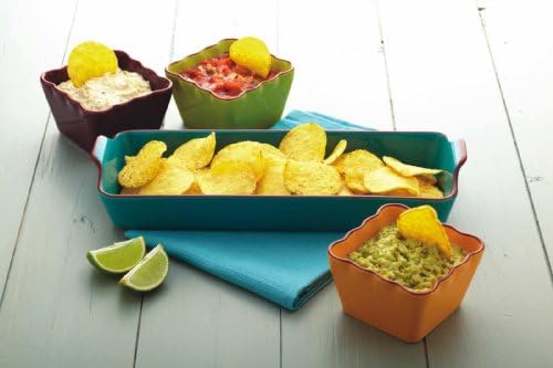World Of Flavours Ceramic Mexican 3 Dip Serving Dishes & Matching Tray Set