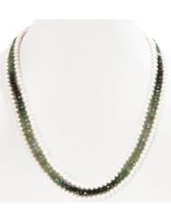 3 Strands Natural Beautiful Faceted Shaded Emerald & Pearl Beaded Designer Necklace