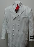 Mens Double Breasted (DB) White Pinstripe Gangster Zoot Suit - Extremely Sharp! - Includes Brand New Jacket and Pants