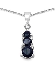 1.10 Carat Genuine Black Sapphire Sterling Silver Pendant Necklace. 18"