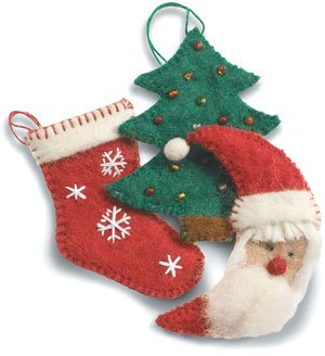 Felted Holiday Ornaments Set of 3 - Santa - Christmas Stocking and Tree
