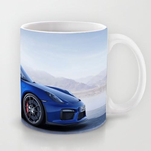 Uique Gift Choice - White 11 oz Classic White Ceramic Mugs Cutom Design with Porsche Cayman Gt4 Blue Side View Coffee Mugs/Tea Mugs/Drink Cups - Dishwasher and Microwave Safe
