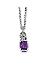 Sterling Silver 1.40 Amethyst .015ct. Diamond 18in Vintage Style Necklace 1.4ct