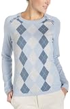IZOD Women's Long Sleeve Crew Neck Argyle Sweater With Button Shoulder