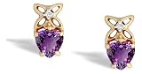 14K Yellow Gold Genuine Heart Amethyst and Diamond Earrings