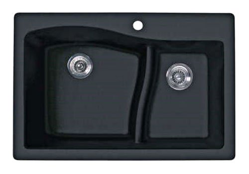 Swanstone QZED-3322.170 33-Inch by 22-Inch Granite Drop-In Double Bowl Kitchen Sink, Espresso
