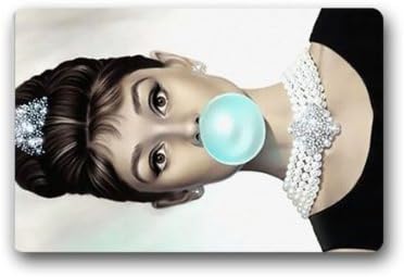 YeYeYe Custom Audrey Hepburn Bubble gum ThemeMachine Washable Fashion Entrance Doormat Indoor/Outdoor Non-Slip Rug Cover 23.6(L) x 15.7(W) inch