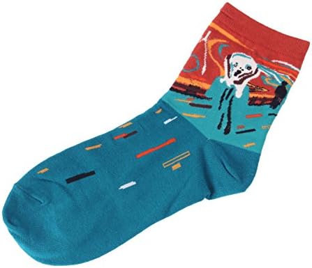 Oilibbiy Women's 4 Pairs Famous Collection Painting Casual Cotton Crew Socks (The Scream)