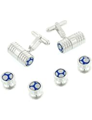JJ Weston Blue Peacock Art Glass Cufflinks and Shirt Stud Set. Made in the USA