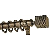 IMAGE OF Harome Designs Square Wave Finial Complete Curtain Rod Hardware Set 8Ft Wood Pole Dark Walnut Gold