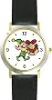 Elf - Santa Claus Helper Christmas Theme - WATCHBUDDY&reg; DELUXE TWO-TONE THEME WATCH - Arabic Numbers - Black Leather Strap-Women's Size-Small