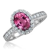 Vintage Inspired Natural Pink Sapphire Diamond Engagement Ring in Platinum Halo Ring (G, SI1, 2.09 cttw), 8x6mm, Certificate of Authenticity