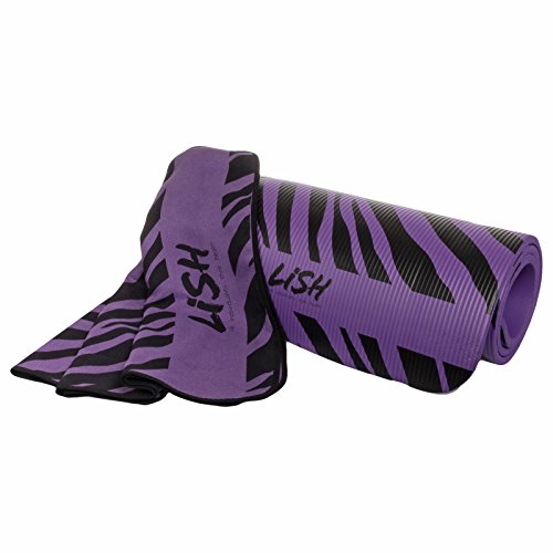 LISH Exercise Pilates Yoga Mat & Microfiber Mat Towel (Purple Zebra Print) Sporting Goods