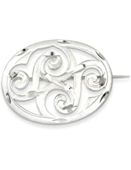 Sterling Silver Satin Finish Diamond Cut Scroll Pin, Best Quality Free Gift Box Satisfaction Guaranteed