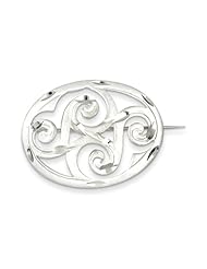 Sterling Silver Satin Finish Diamond Cut Scroll Pin