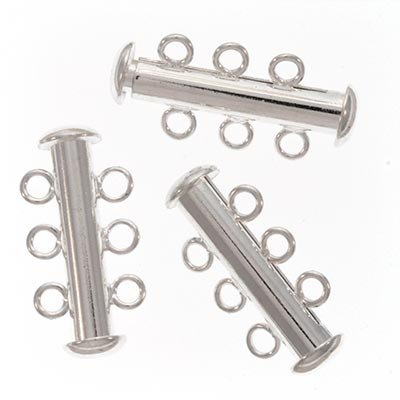 Silver Tone Tube Clasp 21mm Three Rings Strands (3)