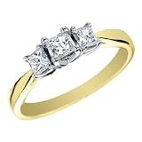 Princess Cut Diamond Engagement Ring and Three Stone Anniversary Ring 1/2 Carat in 14K Yellow Gold